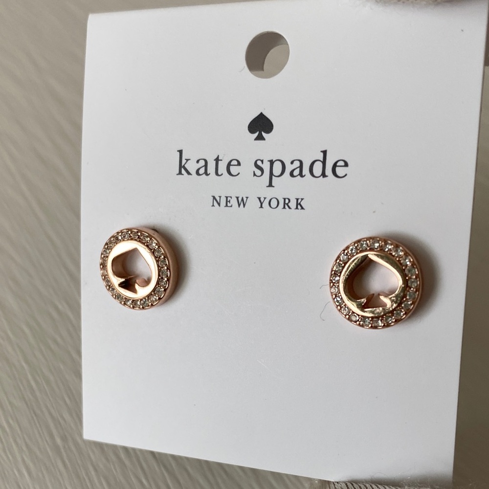 Kate Spade Rose Gold Spot the Spade Pave Halo Heart Earrings with Dust bag - Picture 8 of 14